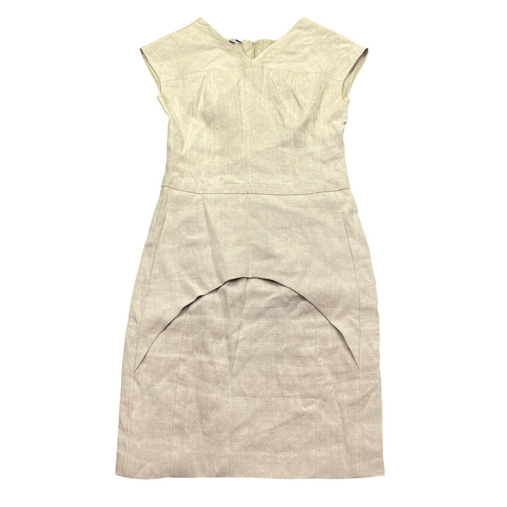 Narciso Rodriguez Tan Linen Silk Lined High Low Sheath Dress Made in‎ Italy 42